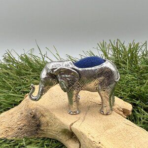 Vintage Pewter Elephant Figurine Pin Cushion